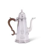 A GEORGE I SILVER TAPERED OCTAGONAL COFFEE POT, RICHARD BAYLEY