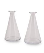 A PAIR OF CLEAR GLASS CARAFES OF CONICAL SHAPE, RALPH LAUREN