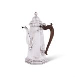 A GEORGE I SILVER TAPERED OCTAGONAL COFFEE POT, JOHN MARTIN STOCKAR