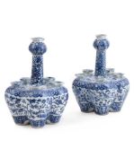 A PAIR OF CHINESE 'BAMBOO, PLUM BLOSSOM, CHRYSANTHEMUM AND ORCHID' BLUE AND WHITE 'CROCUS' VASES