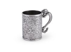 A CHINESE EXPORT SILVER CYLINDRICAL MUG, KHE CHEONG
