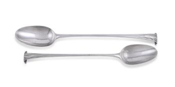 TWO GEORGE III SILVER ONSLOW PATTERN BASTING SPOONS, GEORGE SMITH III