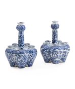 A PAIR OF CHINESE 'BAMBOO, PLUM, BLOSSOM, CHRYSANTHEMUM AND ORCHID' BLUE AND WHITE 'CROCUS' VASES