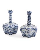 A PAIR OF CHINESE 'DRAGON' BLUE AND WHITE CROCUS VASES