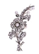 A VICTORIAN DIAMOND AND BOUTON PEARL FLORAL SPRAY BROOCH, CIRCA 1870