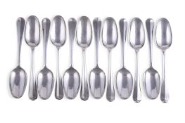 A SET OF TWELVE GEORGE I SILVER HANOVERIAN TABLE SPOONS, WILLIAM SCARLET