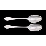 A PAIR OF QUEEN ANNE SILVER DOGNOSE SPOONS, ISAAC DAVENPORT