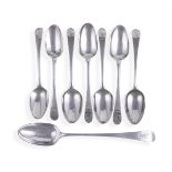 SIX GEORGE III SILVER OLD ENGLISH PATTERN TABLE SPOONS, WILLIAM COLLINGS