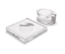 TWO CLEAR GLASS CIGAR ASHTRAYS, GUCCI
