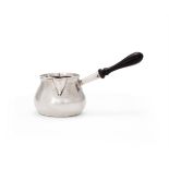 AN EARLY GEORGE II SMALL SILVER BALUSTER BRANDY PAN, JOHN GAMON