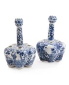 TWO SIMILAR CHINESE 'LADIES' BLUE AND WHITE 'CROCUS' VASES
