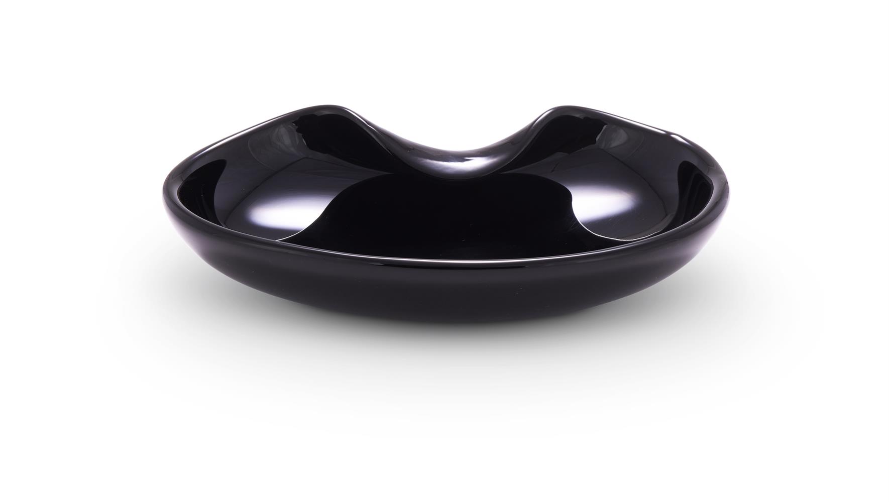 TWO VENETIAN HAND BLOWN BLACK GLASS THUMBPRINT BOWLS, ELSA PERETTI FOR TIFFANY & CO.