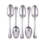 A SET OF FIVE GEORGE I HANOVERIAN TABLE SPOONS, HENRY MILLER I