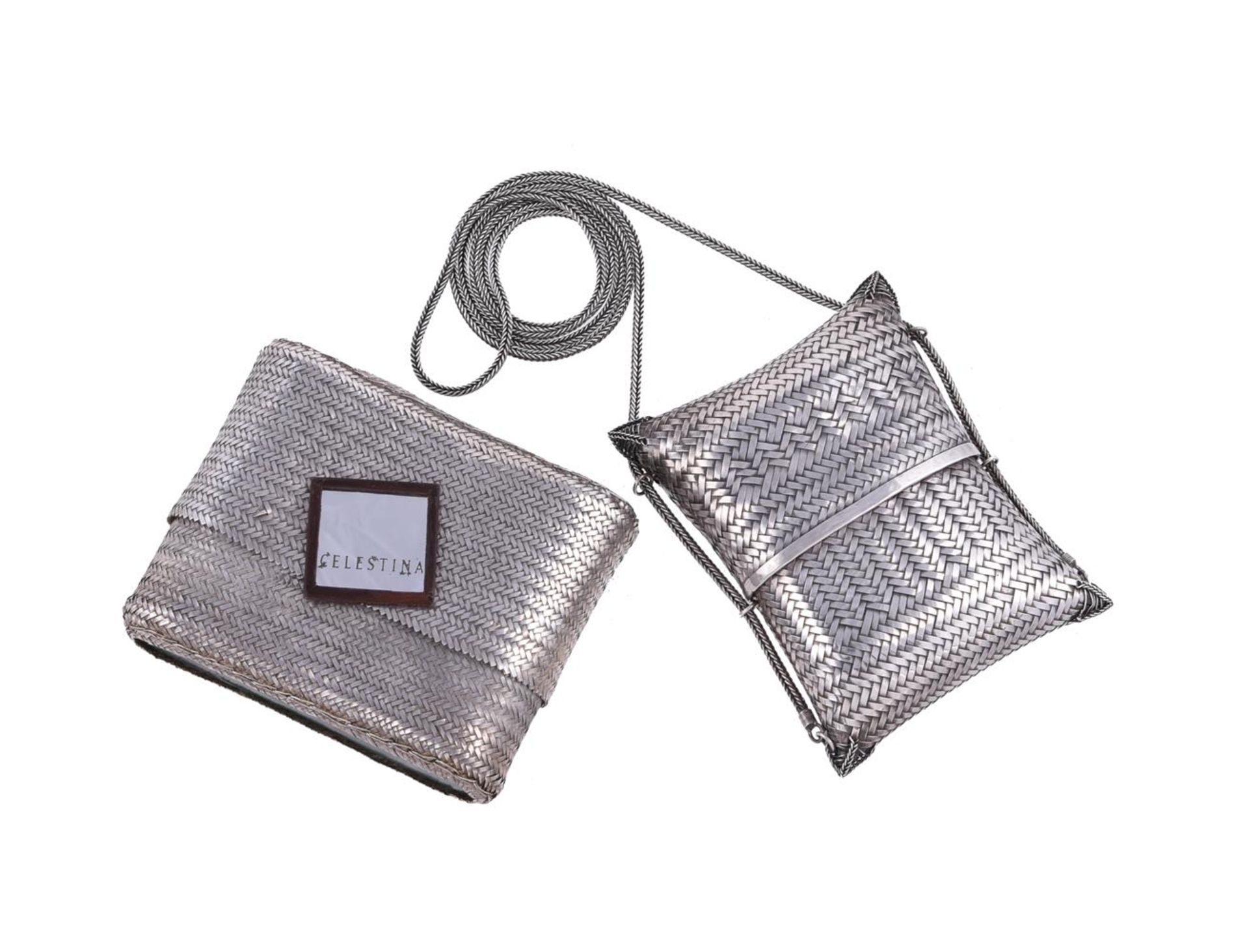 A FILIPINO SILVER COLOURED CLUTCH BAG, CELESTINA MAYNILA NEW YORK INC., CIRCA 2000