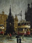 λ Arthur Delaney (British 1927-1987), Two trams by the Albert Memorial