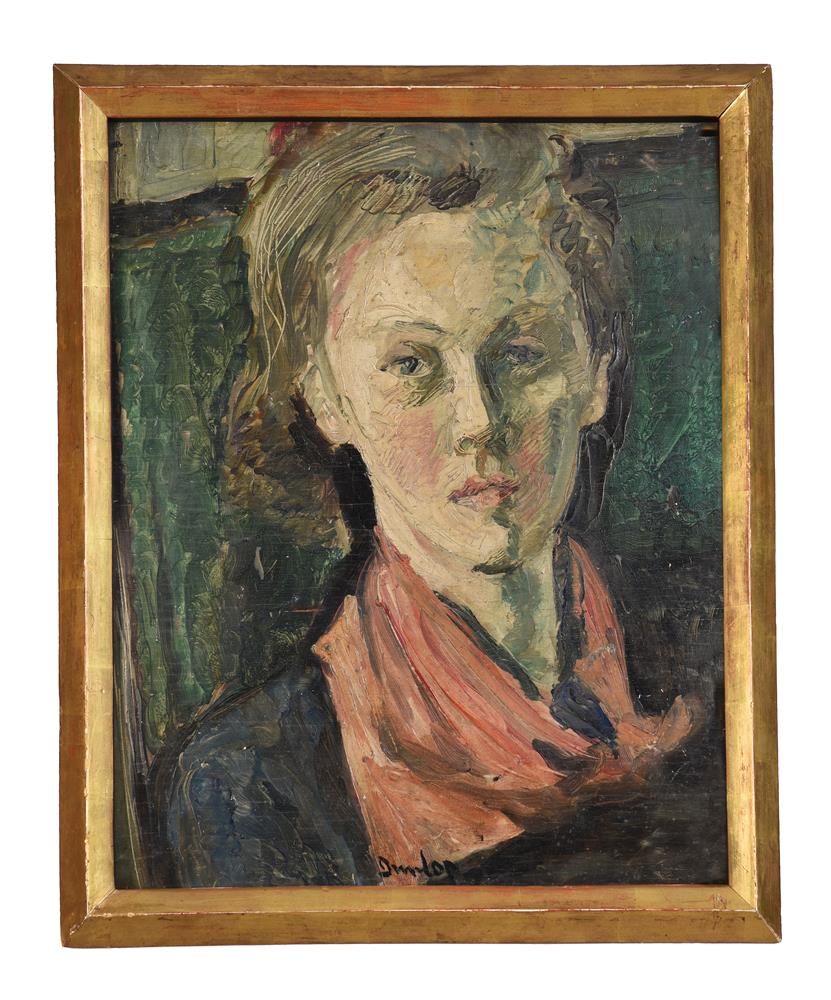 λ Ronald Ossory Dunlop (Irish 1894-1973), Portrait of a lady, wearing a red scarf - Image 2 of 3