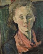 λ Ronald Ossory Dunlop (Irish 1894-1973), Portrait of a lady, wearing a red scarf