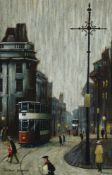λ Arthur Delaney (British 1927-1987), Tram coming into Albert Square
