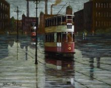 λ Arthur Delaney (British 1927-1987), Tramcars on a wet day
