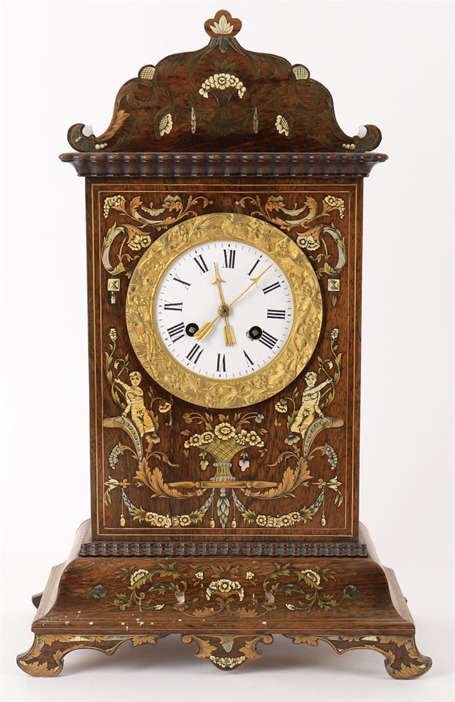 Y A Louis Philippe rosewood, cut brass and ivory inlaid striking mantel clock