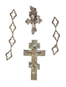 A late 19th century Russian bronzed and enamel crucifix