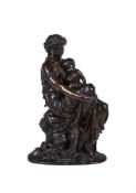 After Jean Jules Salmson (French 1823-1902)- a bronze group of a mother and sleeping child