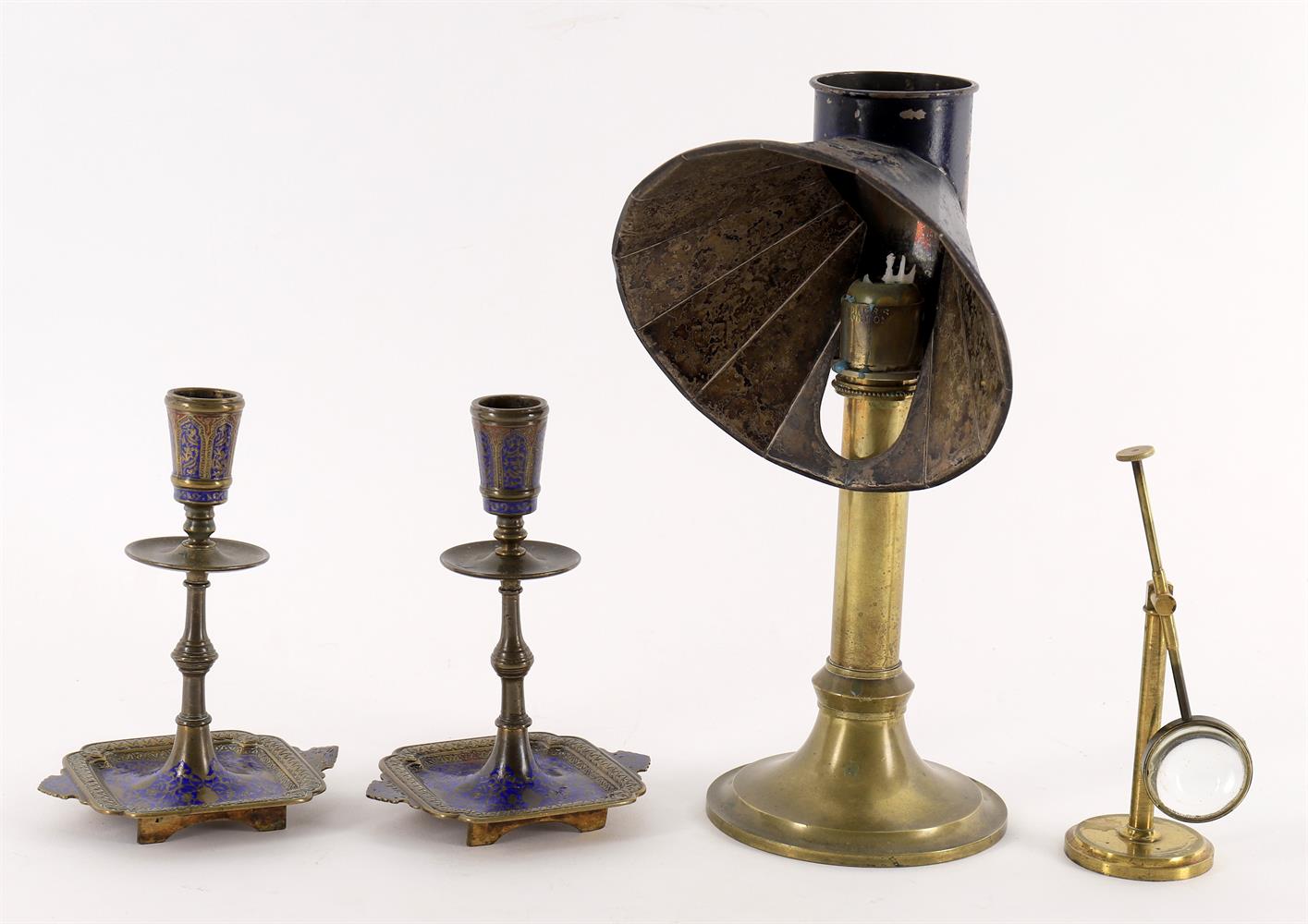 A pair of brass and niello Indo-Persian candlesticks - Image 2 of 2