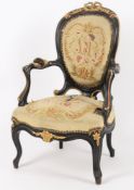 A Victorian ebonised and parcel gilt child's fauteuil