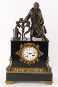 Raingo Frères- a Napoleon III black marble, bronze and ormolu mounted striking mantel clock
