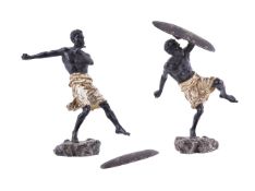 A pair of Austrian cold painted bronze models of African warriors by Franz Bergman