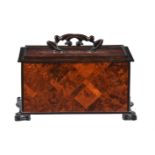 Y A burr yew and amboyna ebonised box