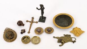 Works of art and curios including an ormolu roundel with Zeus mask