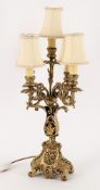 A light 19th/early 20th century gilt metal and bronze 5 light candlestick