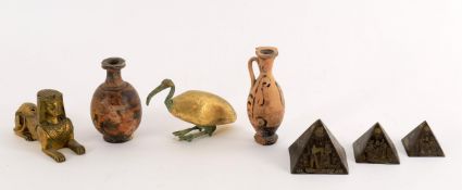 A selection of Antique and Egyptian manner items to include a gilt bronze sphinx