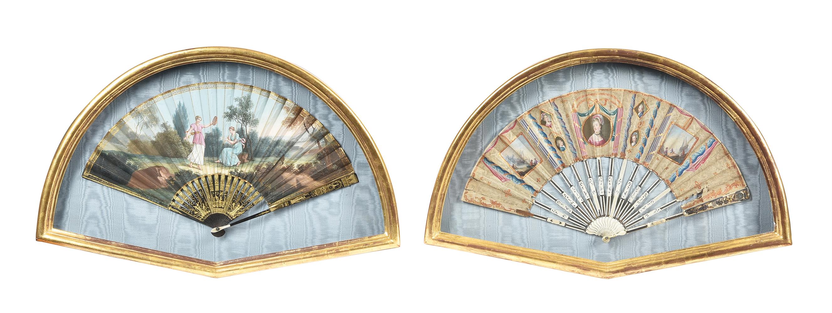 Y Two giltwood framed fans