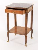 A 20th century French mahogany, gilt metal mounted, marble top bedside table