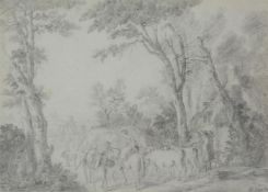 Attributed to Jean Louis De Marne (Belgian 1754-1829), 'A country lane with figures and animals'