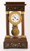Y A Louis Philippe rosewood, brass and mother-of-pearl inlaid portico clock