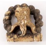 An Italian Alabaster lion heraldic crest- possibly a pennant device