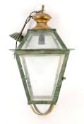 A contemporary verdigris and gilt patinated lantern