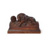 AFTER BERTEL THORVALDSEN AND AHORN, A CARVED WOOD MODEL OF THE LION OF LUCERNE, 19TH CENTURY