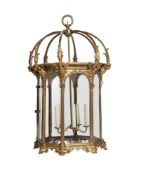A GILT METAL OCTAGONAL HALL LANTERN, IN THE NEOCLASSICAL STYLE, 19TH CENTURY