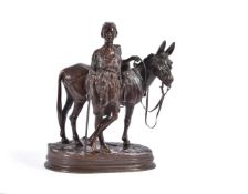 AFTER ALFRED DUBUCAND, A FRENCH BRONZE GROUP OF 'L' ANIER DU CAIRE' (A BOY AND DONKEY)
