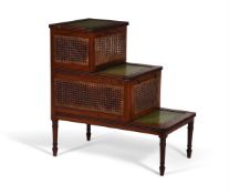 A SET OF REGENCY MAHOGANY AND CANED LIBRARY STEPS, IN THE MANNER OF GILLOWS, CIRCA 1820