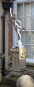 AFTER GIAMBOLOGNA, A LEAD FIGURE OF MERCURY ALIGHTING ON STONE PEDESTAL