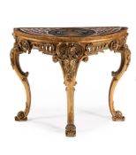 A CARVED GILTWOOD AND GILT GESSO CONSOLE TABLE, ITALIAN OR FRENCH, 19TH CENTURY
