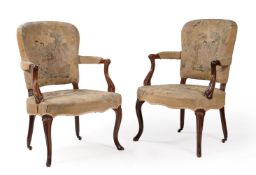 A PAIR OF GEORGE III MAHOGANY OPEN ARMCHAIRS, CIRCA 1760