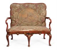 A RED LACQUER SETTEE, IN GEORGE I STYLE