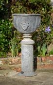 A FRENCH LEAD GARDEN URN ON PEDESTAL, LATE 19TH CENTURY