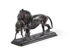 AFTER CHRISTOPHE FRATIN (FRENCH 1800-1864), A BRONZE ANIMALIER GROUP OF A LION, LATE 19TH CENTURY